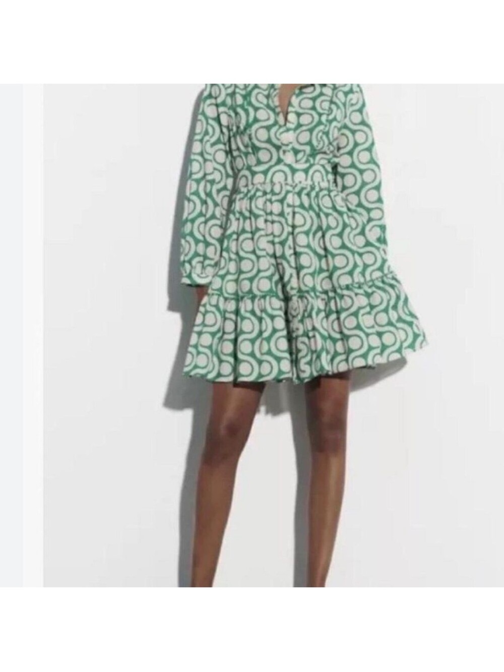 Zara Green and White Printed Mini Dress